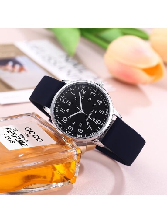 Women\'s All Black Analog Quartz Solid Silicone Band Read Dial Nurse Wrist Watch main image 3
